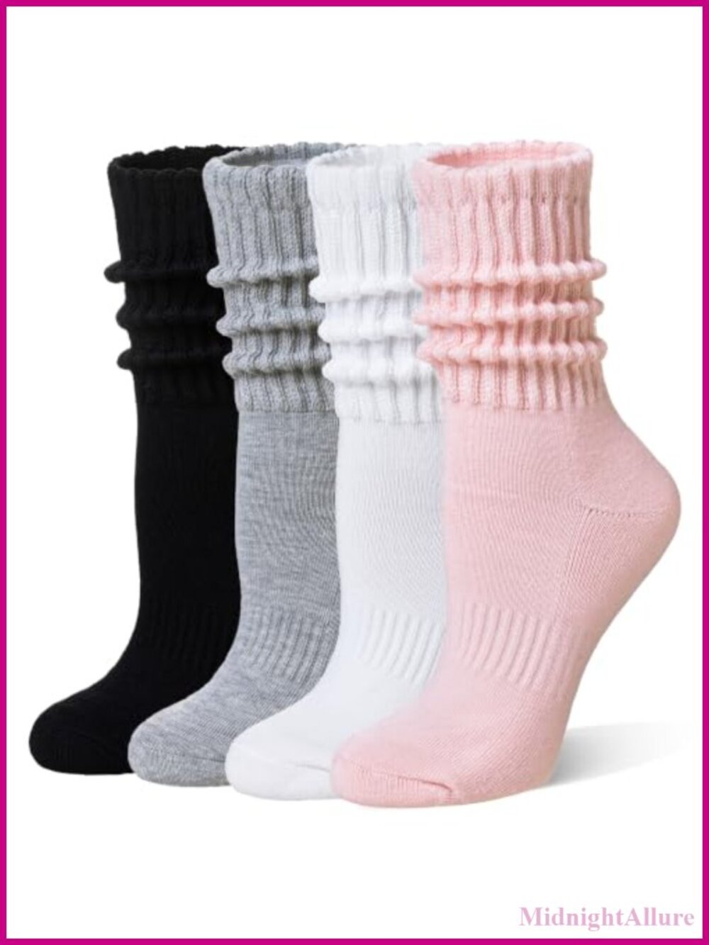 Cotton Blend Slouchy Calf Socks Cozy Scrunch Boot Crew 4 Pairs